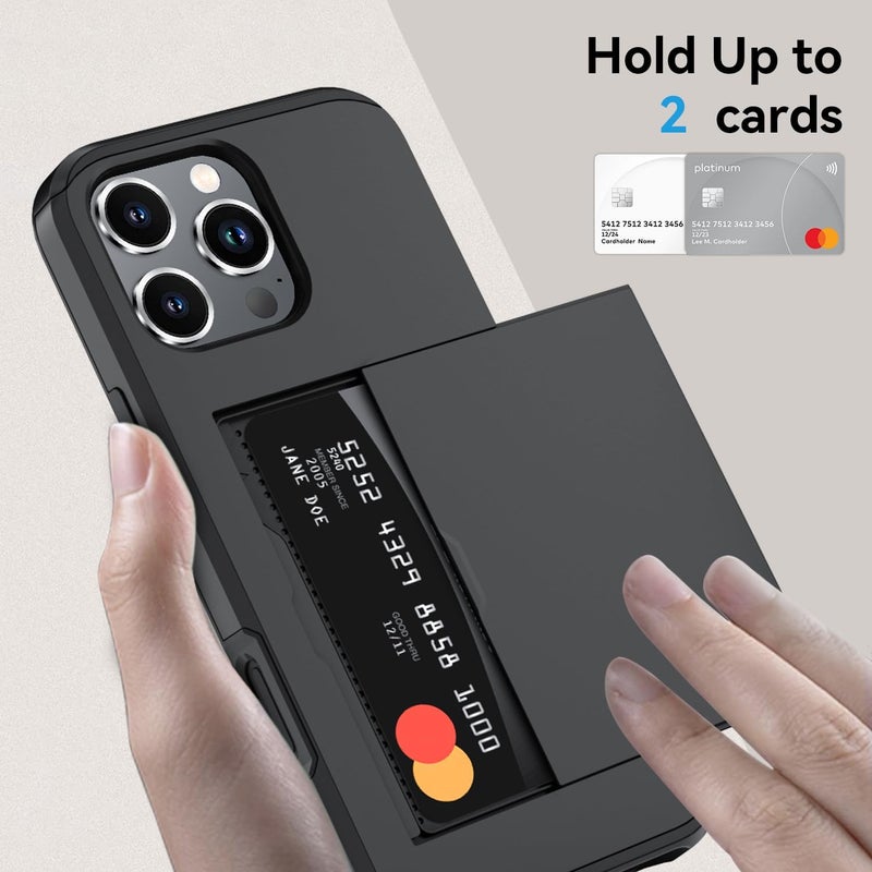 QMAY Compatible with iPhone 16 Pro Max Case with Card Holder, Dual Layer Shockproof,Heavy Duty Protective Hidden Slot Slim Wallet Phone Cover，Black - Image 3